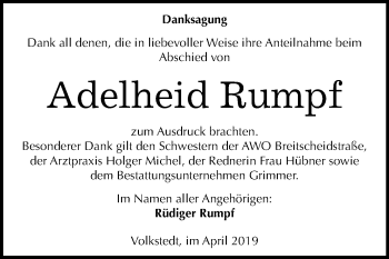 Traueranzeige von Adelheid Rumpf von Mitteldeutsche Zeitung