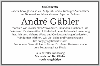 Traueranzeige von Andre Gäbler von Super Sonntag Wittenberg