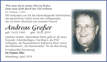 Traueranzeige von Andreas Großer von WVG - Wochenspiegel Merseburg