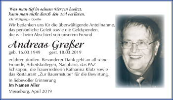 Traueranzeige von Andreas Großer von Mitteldeutsche Zeitung Merseburg/Querfurt