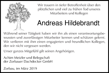 Traueranzeige von Andreas Hildebrandt von WVG - Wochenspiegel NMB / WSF / ZTZ