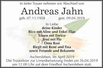 Traueranzeige von Andreas Jahn von WVG - Wochenspiegel Aschersleben