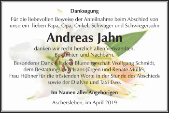 Traueranzeige von Andreas Jahn von WVG - Wochenspiegel Aschersleben