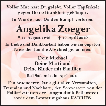 Traueranzeige von Angelika Zoeger von Mitteldeutsche Zeitung