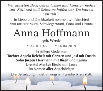 Traueranzeige von Anna Hoffmann von Mitteldeutsche Zeitung