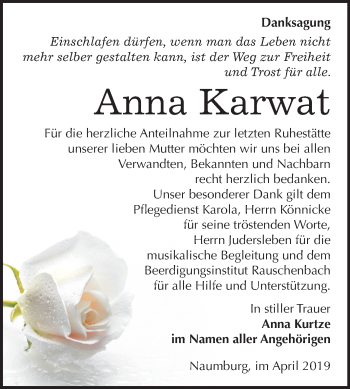 Traueranzeige von Anna Karwat von Mitteldeutsche Zeitung