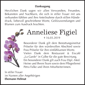 Traueranzeige von Anneliese Figiel von Mitteldeutsche Zeitung Bernburg