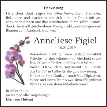 Traueranzeige von Anneliese Figiel von Super Sonntag Bernburg