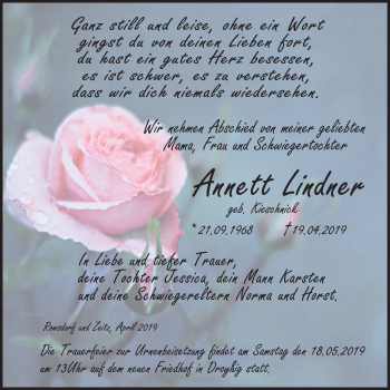 Traueranzeige von Annett Lindner von Mitteldeutsche Zeitung