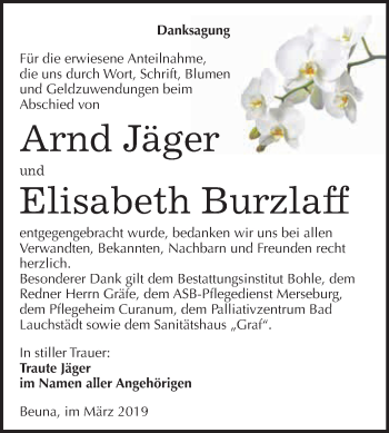 Traueranzeige von Arnd und Elisabeth  von WVG - Wochenspiegel Merseburg