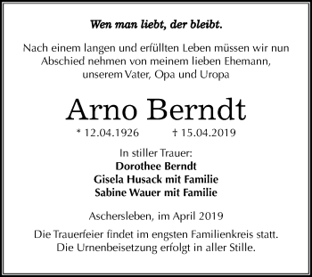 Traueranzeige von Arno Berndt von Mitteldeutsche Zeitung