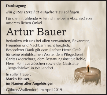 Traueranzeige von Artur Bauer von Mitteldeutsche Zeitung Merseburg/Querfurt