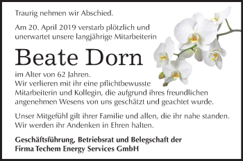 Traueranzeige von Beate Dorn von Mitteldeutsche Zeitung