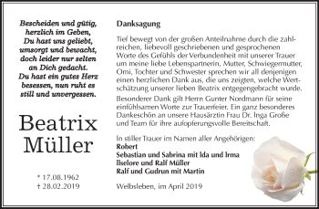 Traueranzeige von Beatrix Müller von Mitteldeutsche Zeitung Mansfelder Land
