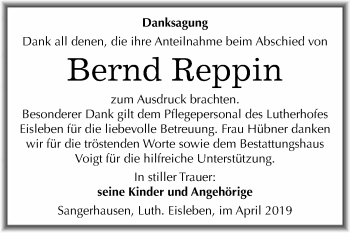 Traueranzeige von Bernd Reppin von Super Sonntag SGH Mansf. Land