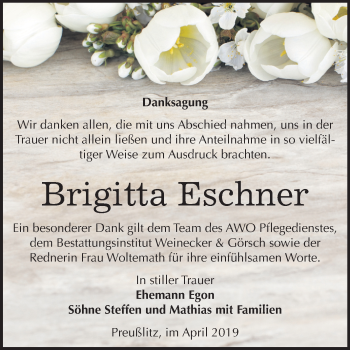 Traueranzeige von Brigitta Eschner von Mitteldeutsche Zeitung Bernburg