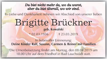 Traueranzeige von Brigitte Brückner von WVG - Wochenspiegel Merseburg