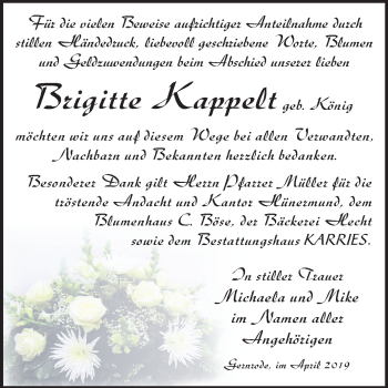 Traueranzeige von Brigitte Kappelt von Mitteldeutsche Zeitung Quedlinburg