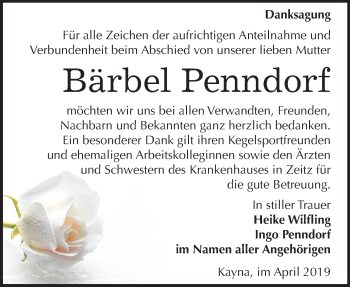 Traueranzeige von Bärbel Penndorf von Mitteldeutsche Zeitung