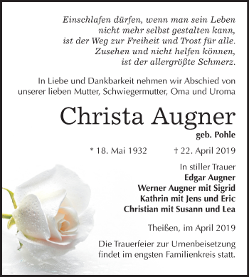 Traueranzeige von Christa Augner von Mitteldeutsche Zeitung