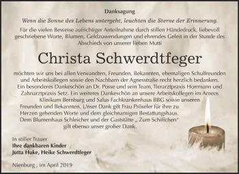 Traueranzeige von Christa Schwerdtfeger von Super Sonntag Bernburg