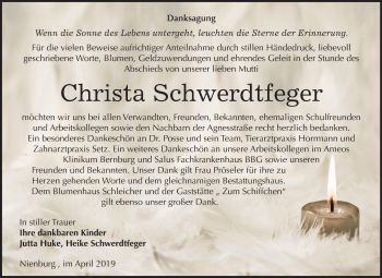 Traueranzeige von Christa Schwerdtfeger von Mitteldeutsche Zeitung Bernburg
