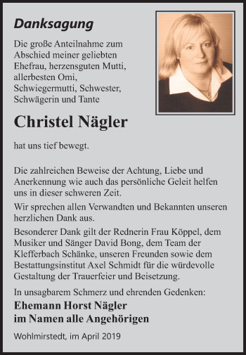 Traueranzeige von Christel Nägler von Mitteldeutsche Zeitung Naumburg/Nebra