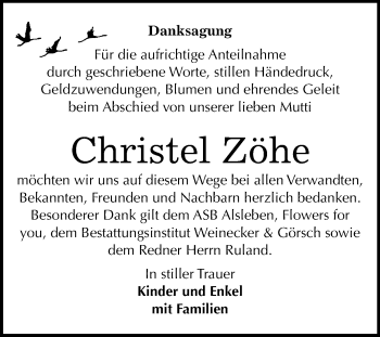 Traueranzeige von Christel Zöhe von Mitteldeutsche Zeitung Bernburg