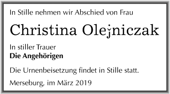 Traueranzeige von Christina Olejniczak von Mitteldeutsche Zeitung Merseburg/Querfurt