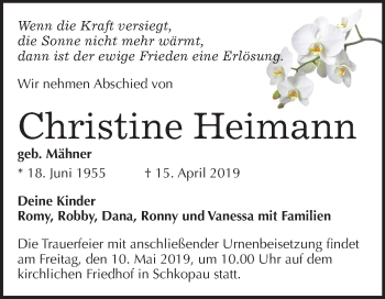 Traueranzeige von Christine Heimann von Mitteldeutsche Zeitung