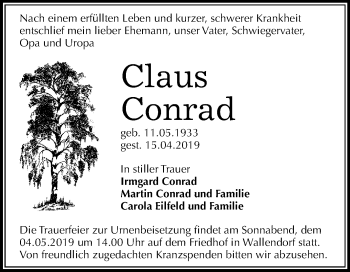 Traueranzeige von Claus Conrad von Mitteldeutsche Zeitung