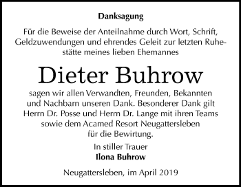 Traueranzeige von Dieter Buhrow von Mitteldeutsche Zeitung Bernburg