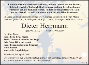 Traueranzeige von Dieter Herrmann von Mitteldeutsche Zeitung