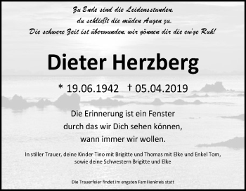 Traueranzeige von Dieter Herzberg von Mitteldeutsche Zeitung Dessau-Roßlau
