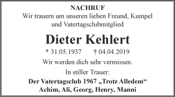 Traueranzeige von Dieter Kehlert von Super Sonntag Dessau / Köthen