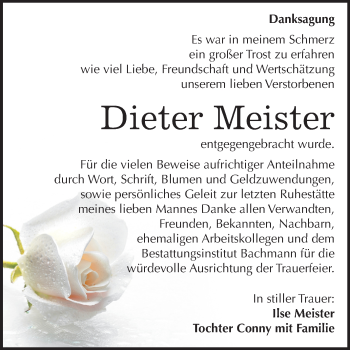 Traueranzeige von Dieter Meister von Mitteldeutsche Zeitung Dessau-Roßlau