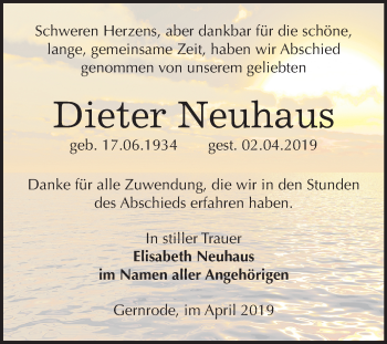 Traueranzeige von Dieter Neuhaus von Mitteldeutsche Zeitung