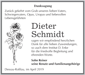 Traueranzeige von Dieter Schmidt von WVG - Wochenspiegel Dessau / Köthen