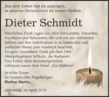Traueranzeige von Dieter Schmidt von Mitteldeutsche Zeitung