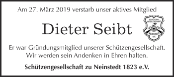 Traueranzeige von Dieter Seibt von Super Sonntag Quedlinburg