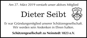 Traueranzeige von Dieter Seibt von Mitteldeutsche Zeitung Quedlinburg