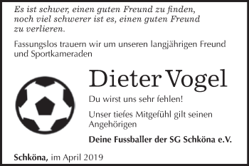 Traueranzeige von Dieter Vogel von WVG - Wochenspiegel Wittenberg