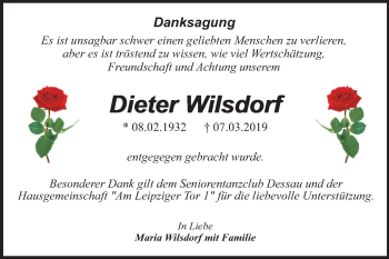 Traueranzeige von Dieter Wilsdorf von Mitteldeutsche Zeitung