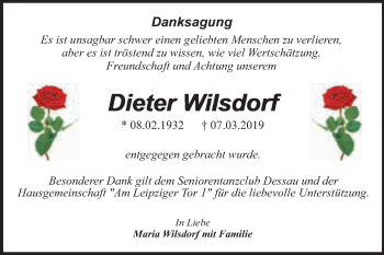 Traueranzeige von Dieter Wilsdorf von WVG - Wochenspiegel Dessau / Köthen