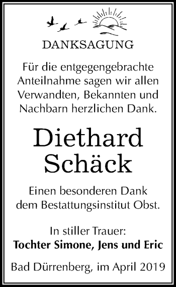 Traueranzeige von Diethard Schäck von Mitteldeutsche Zeitung Merseburg/Querfurt