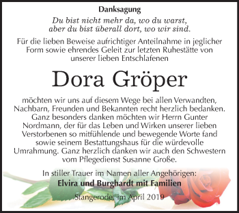 Traueranzeige von Dora Gröper von Mitteldeutsche Zeitung Aschersleben