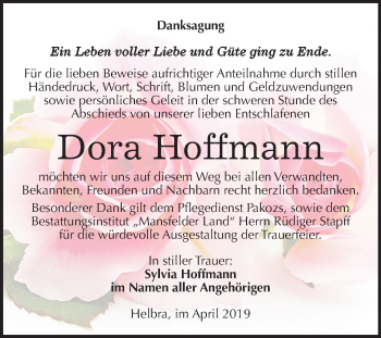 Traueranzeige von Dora Hoffmann von Mitteldeutsche Zeitung