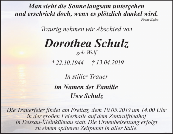 Traueranzeige von Dorothea Schulz von Mitteldeutsche Zeitung