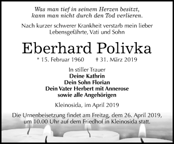 Traueranzeige von Eberhard Polivka von Mitteldeutsche Zeitung Zeitz