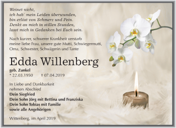 Traueranzeige von Edda Willenberg von Mitteldeutsche Zeitung